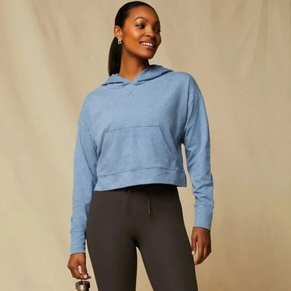 "NWT" Fabletics Cloud Jersey Cropped Hoodie In Elemental Blue Heather- Size 1X - Picture 1 of 12